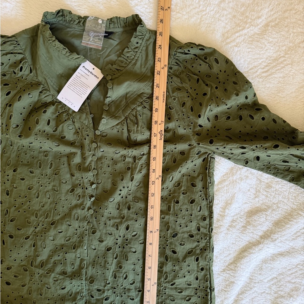 NWT Pretty garden Olive Green Eyelet Peasant Blouse - Women - Picture 9 of 9